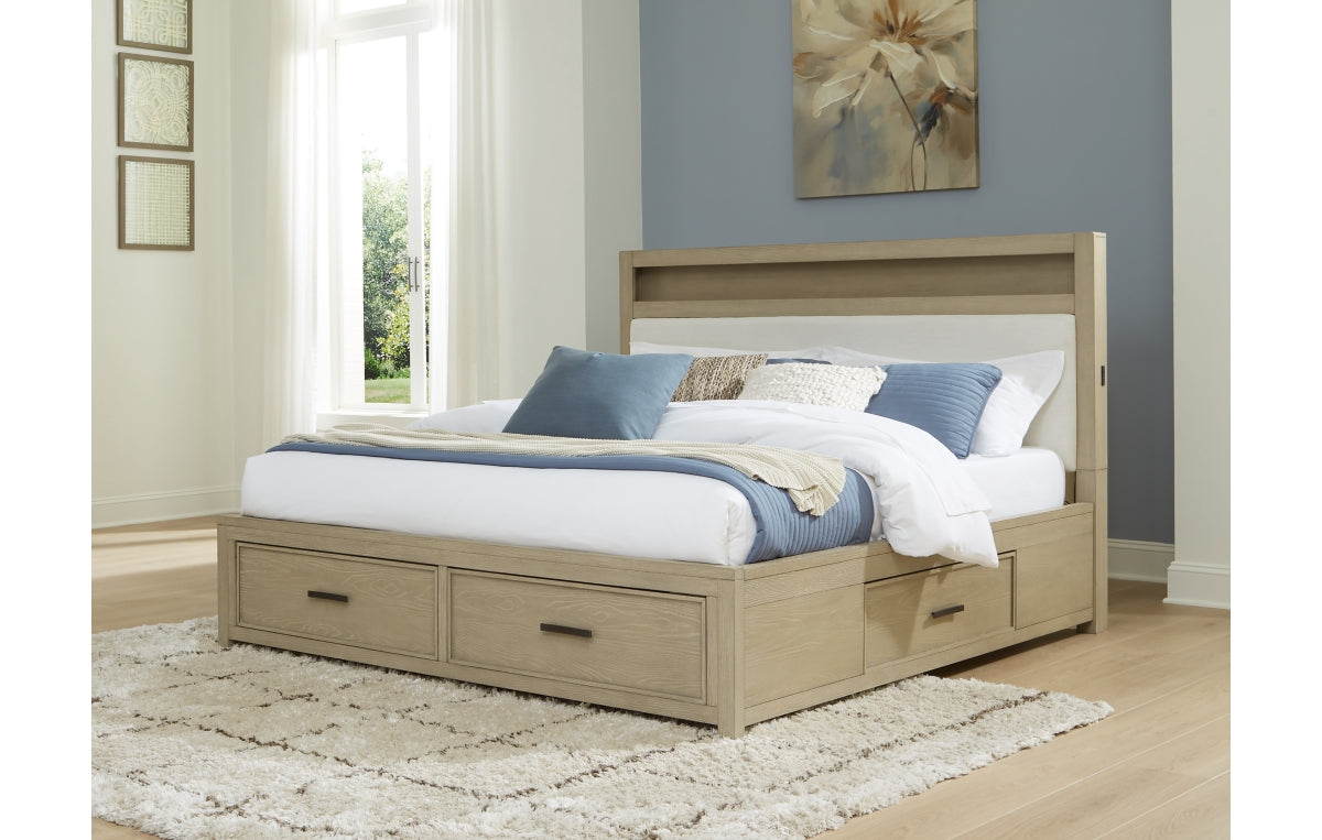 Calmoro King Bookcase Bed with Mirrored Dresser