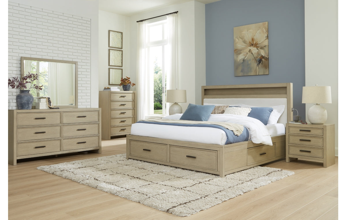 Calmoro Queen Bookcase Bed with Mirrored Dresser