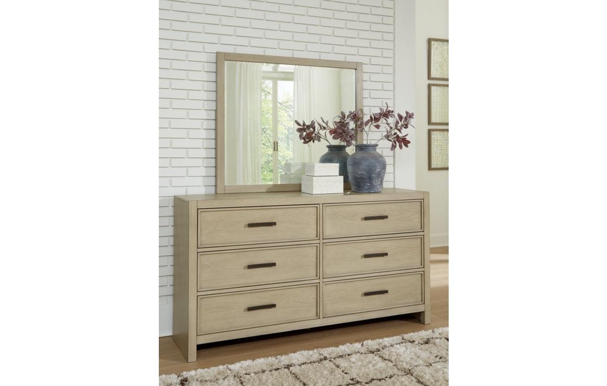Calmoro Queen Bookcase Bed with Mirrored Dresser