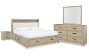 Calmoro King Bookcase Bed with Mirrored Dresser and Nightstand