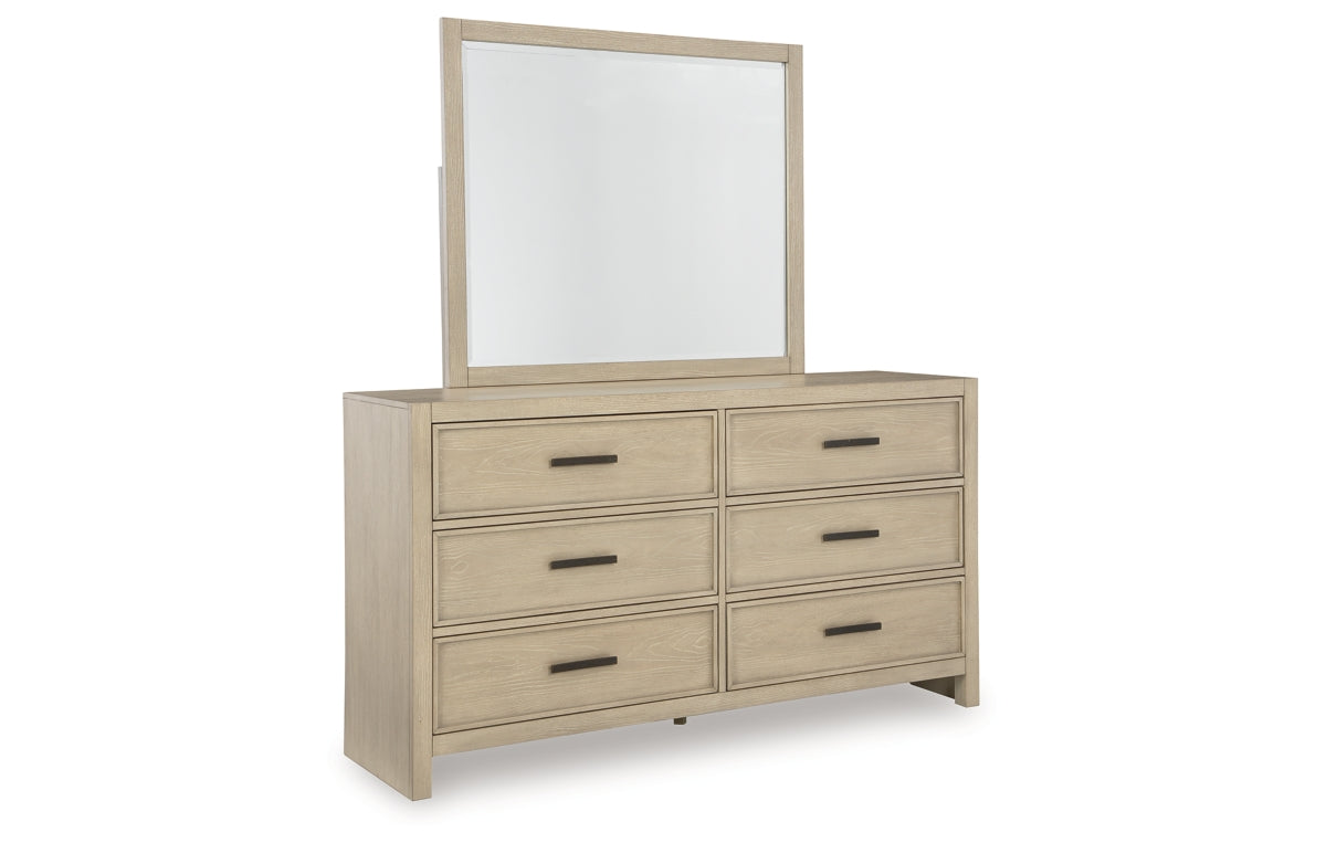 Calmoro California King Bookcase Bed with Mirrored Dresser