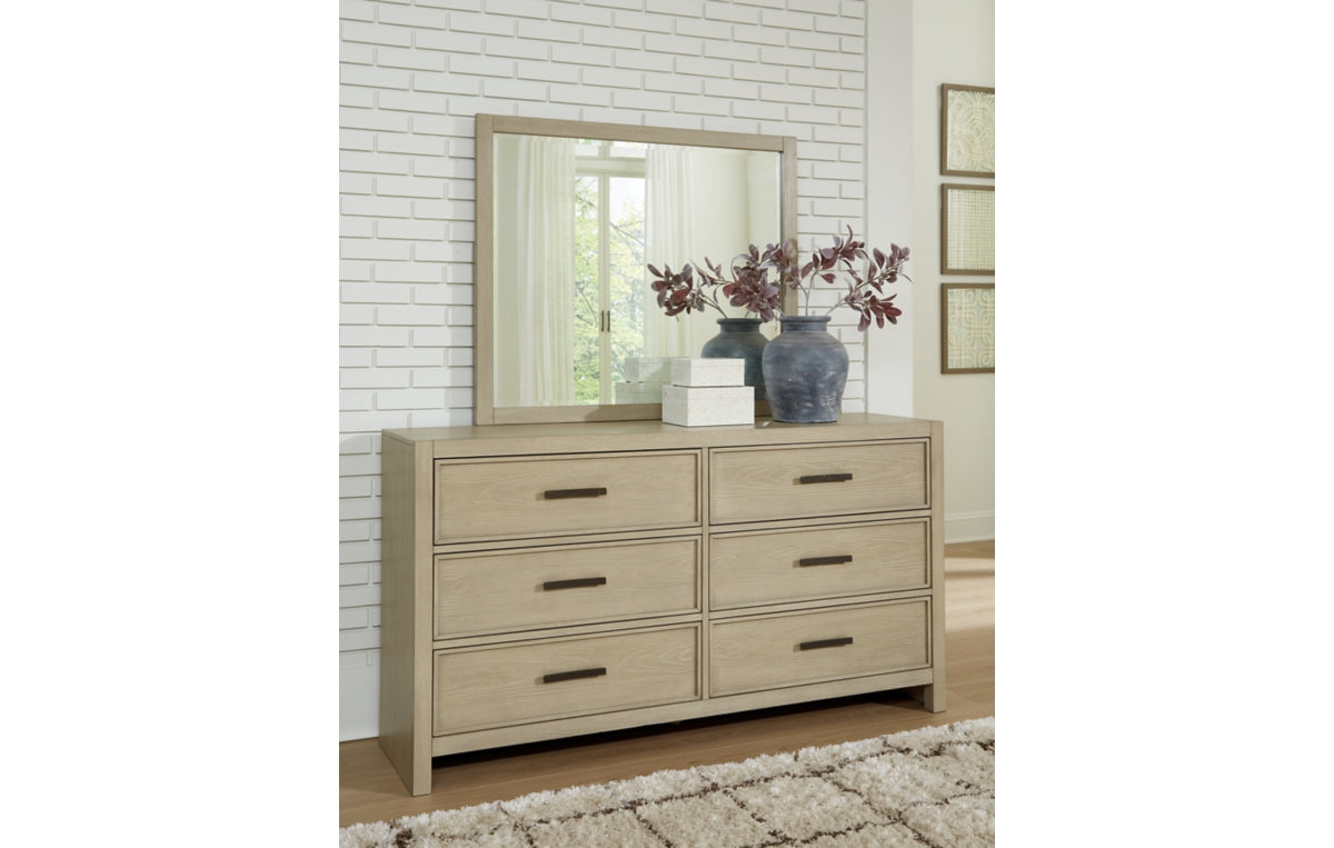 Calmoro King Bookcase Bed with Mirrored Dresser and Nightstand