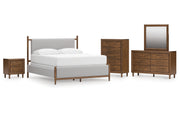 Lyncott California King Upholstered Bed with Mirrored Dresser, Chest and Nightstand