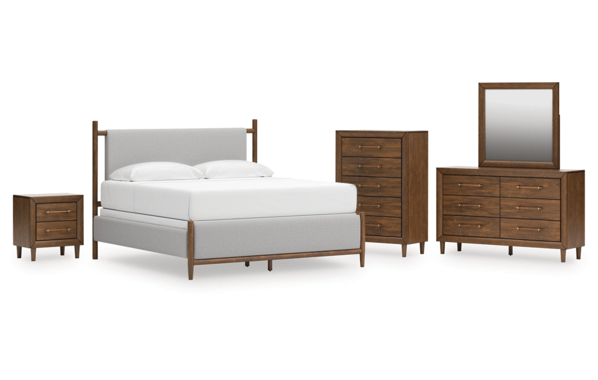 Lyncott King Upholstered Bed with Mirrored Dresser, Chest and Nightstand