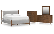 Lyncott California King Upholstered Bed, Dresser, Mirror and Chest