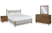 Lyncott King Upholstered Bed with Mirrored Dresser and Nightstand