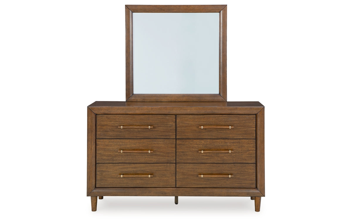 Lyncott California King Upholstered Bed with Mirrored Dresser