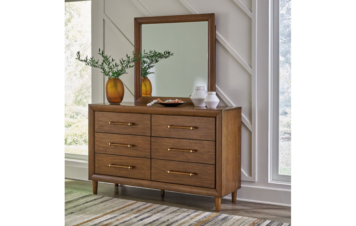 Lyncott California King Upholstered Bed with Mirrored Dresser, Chest and Nightstand