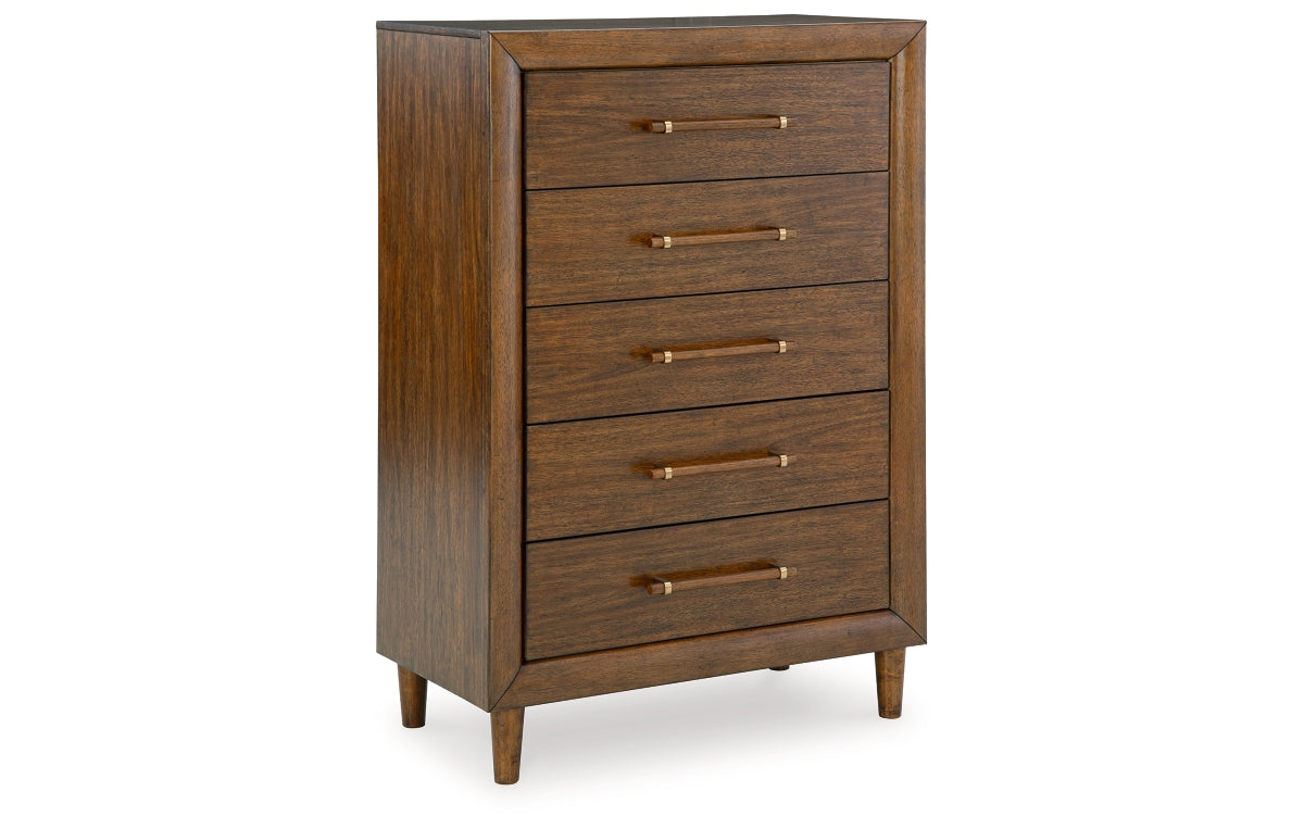 Lyncott California King Upholstered Bed, Dresser, Mirror and Chest