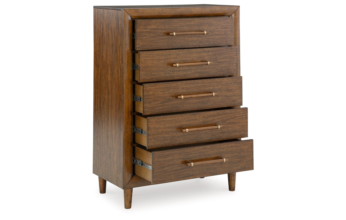 Lyncott California King Upholstered Bed, Dresser, Mirror and Chest