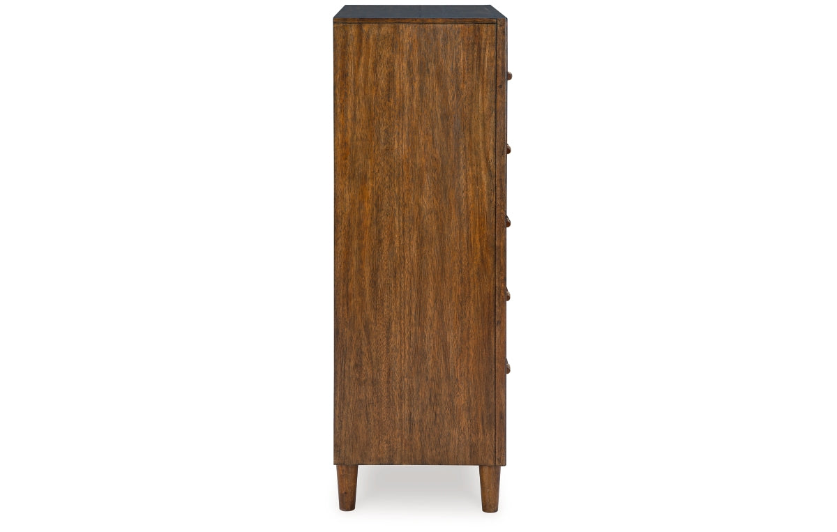 Lyncott California King Upholstered Bed with Mirrored Dresser, Chest and Nightstand