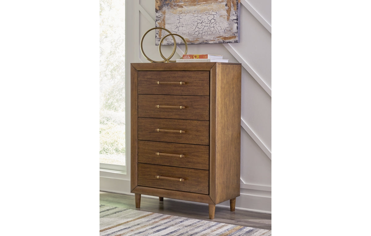 Lyncott California King Upholstered Bed with Mirrored Dresser, Chest and Nightstand