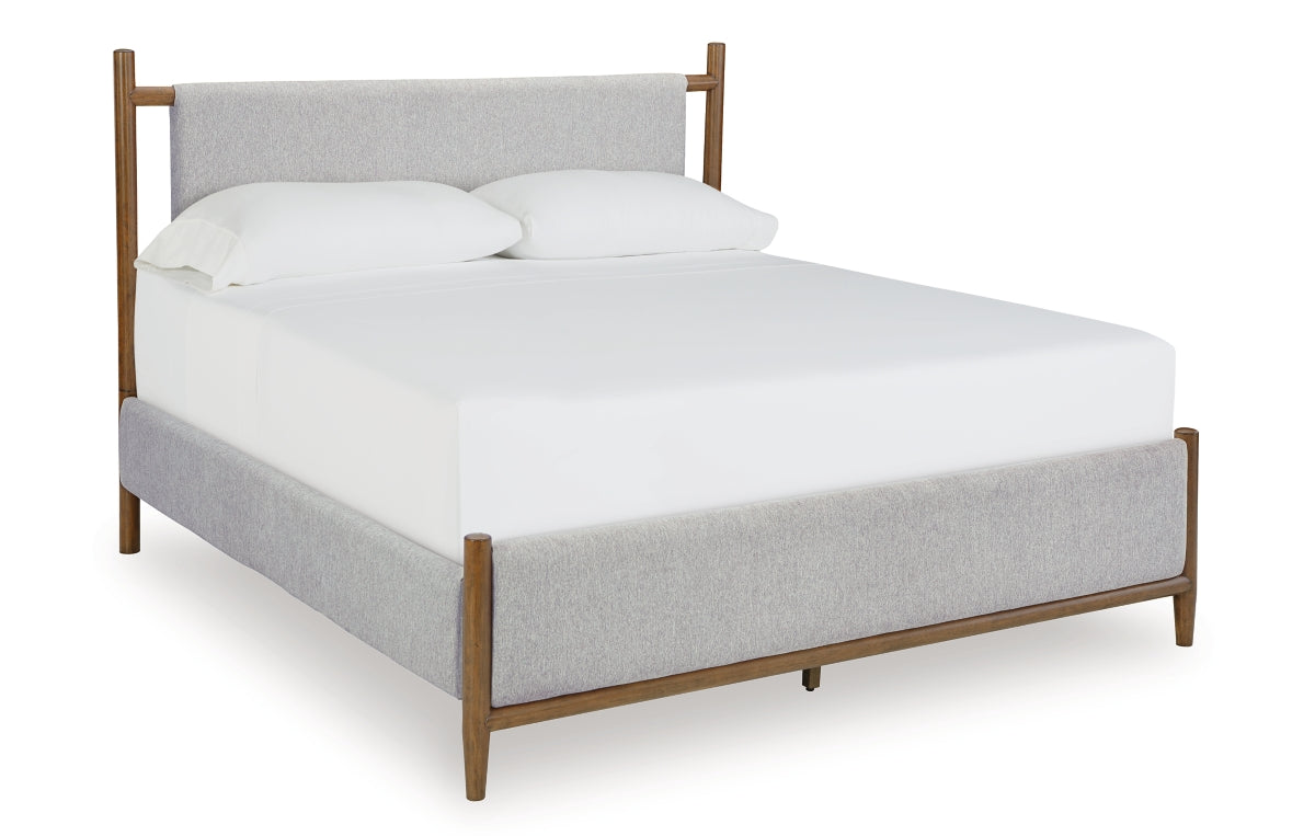 Lyncott California King Upholstered Bed with Mirrored Dresser, Chest and Nightstand