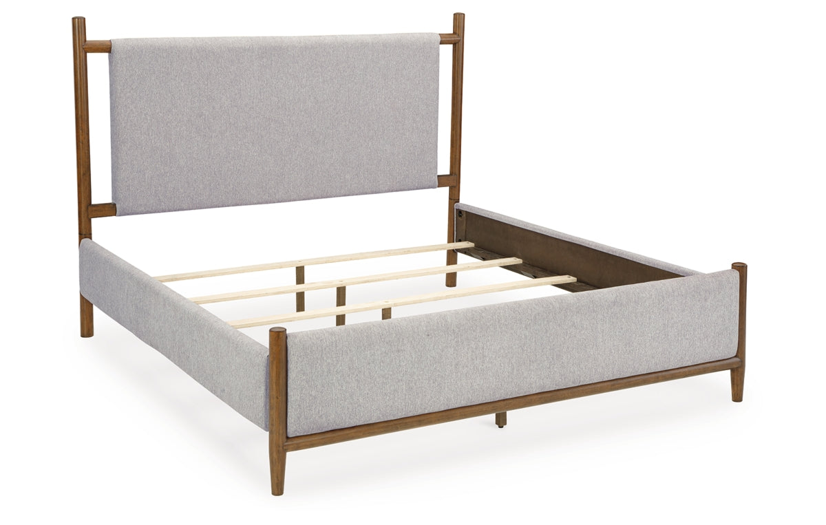 Lyncott California King Upholstered Bed with Mirrored Dresser, Chest and Nightstand