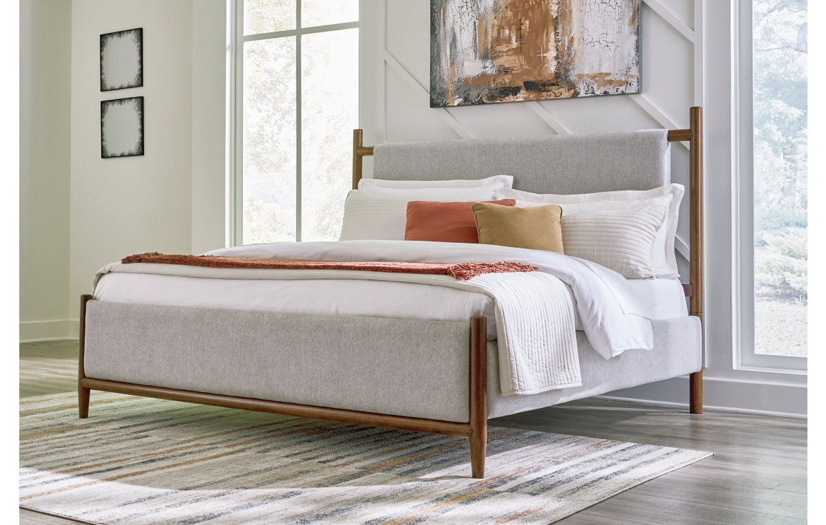 Lyncott California King Upholstered Bed, Dresser, Mirror and Chest