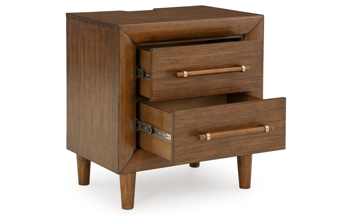 Lyncott California King Upholstered Bed with Mirrored Dresser, Chest and Nightstand