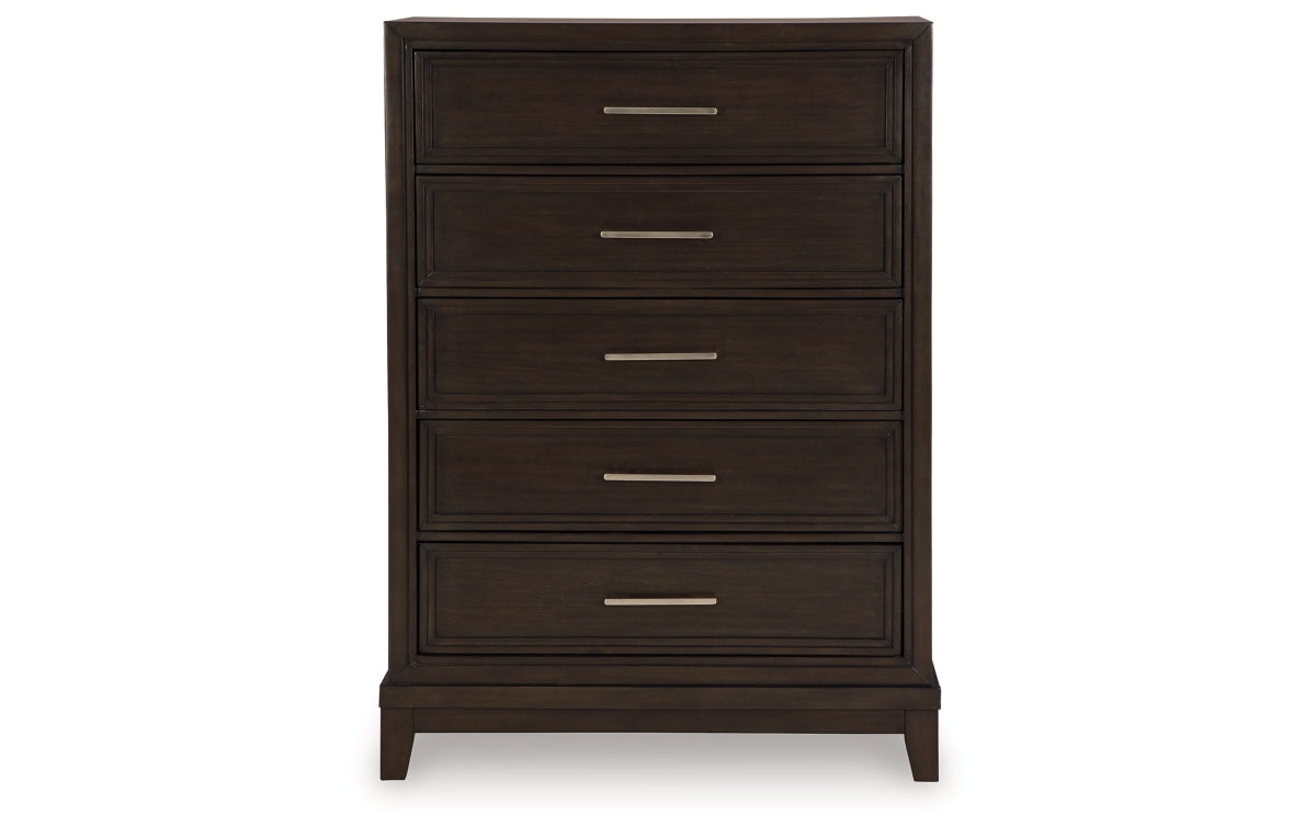 Neymorton California King Upholstered Panel Bed with Mirrored Dresser, Chest and Nightstand