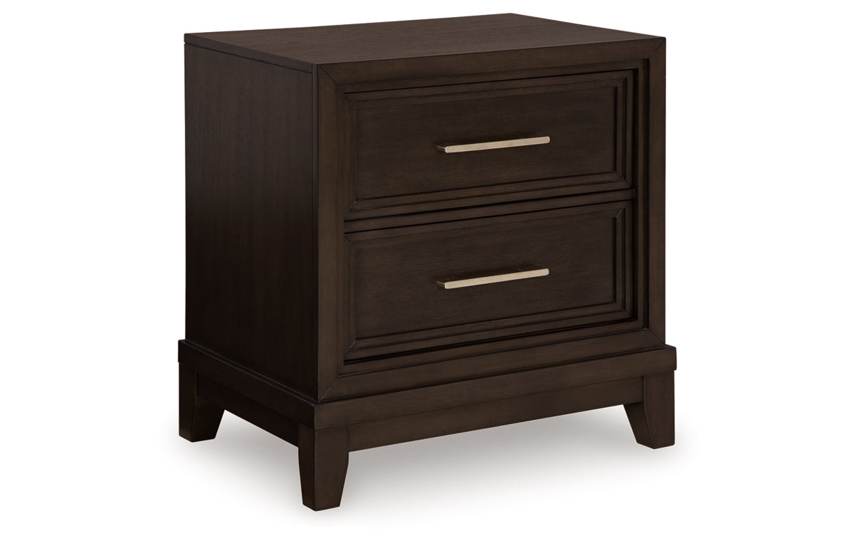 Neymorton California King Upholstered Panel Bed with Mirrored Dresser and Nightstand