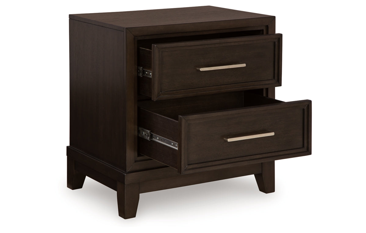 Neymorton California King Upholstered Panel Bed with Mirrored Dresser, Chest and Nightstand
