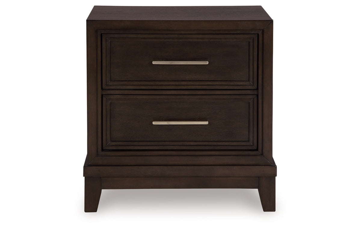 Neymorton California King Upholstered Panel Bed with Mirrored Dresser and Nightstand