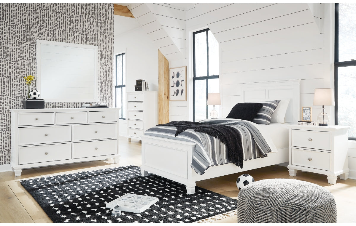 Fortman Twin Panel Bed with Mirrored Dresser, Chest and Nightstand