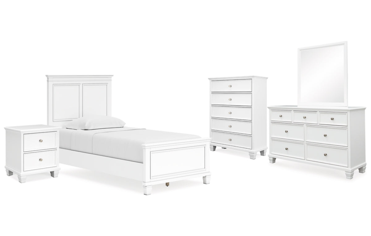 Fortman Twin Panel Bed with Mirrored Dresser, Chest and Nightstand