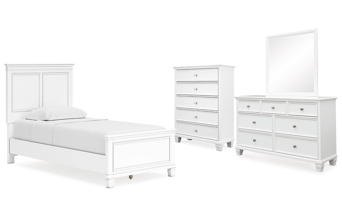 Fortman Twin Panel Bed with Mirrored Dresser and Chest