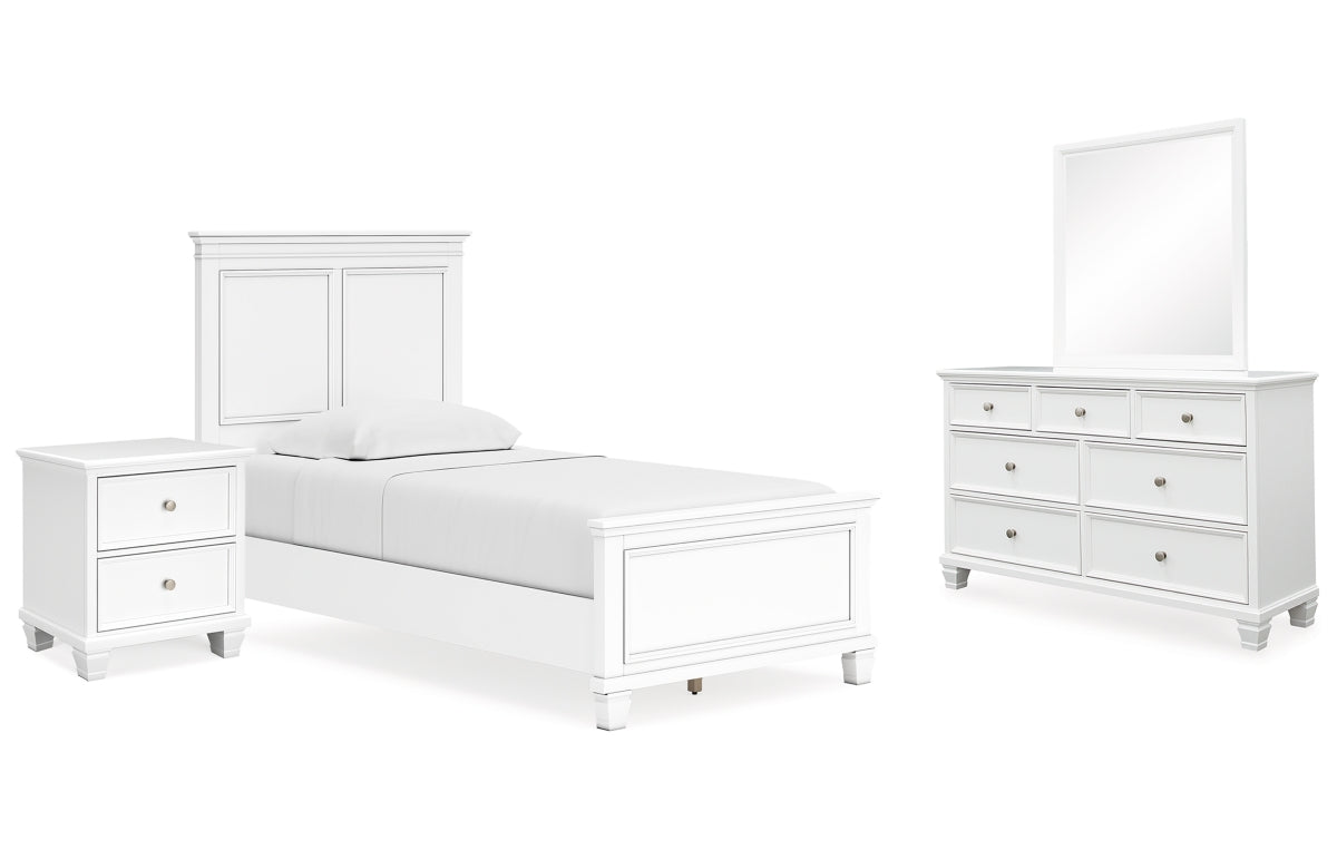 Fortman Twin Panel Bed with Mirrored Dresser and Nightstand