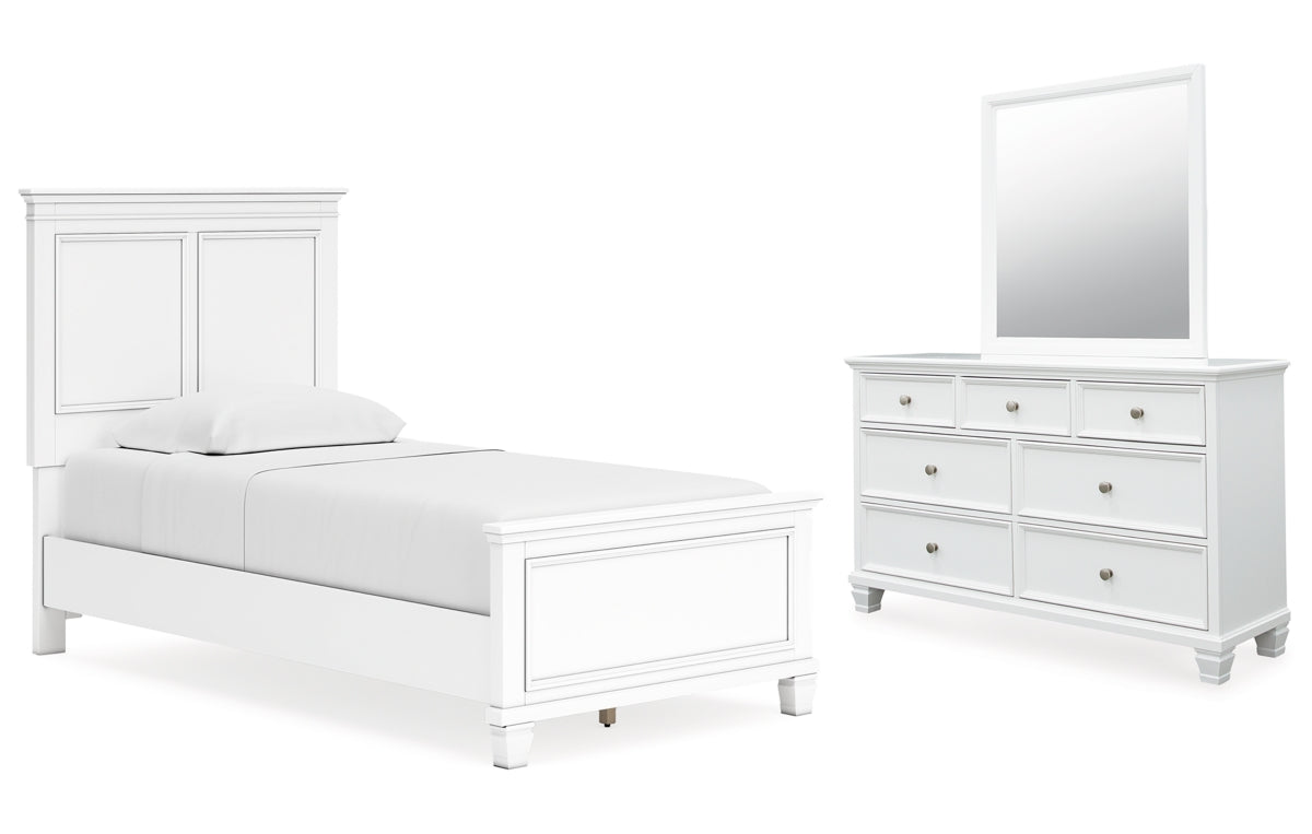Fortman Twin Panel Bed with Mirrored Dresser