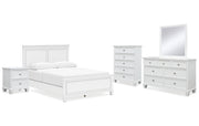 Fortman Queen Panel Bed with Mirrored Dresser, Chest and Nightstand