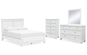 Fortman Queen Panel Bed with Mirrored Dresser and Chest