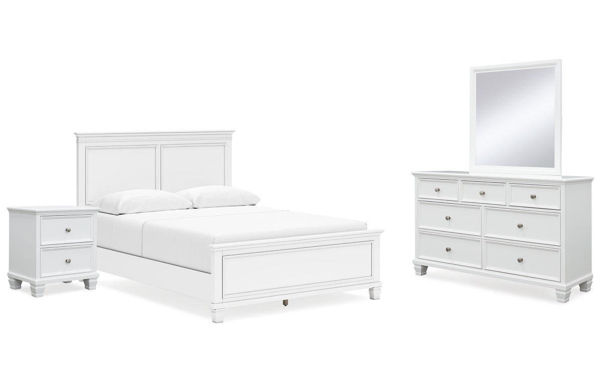 Fortman Queen Panel Bed with Mirrored Dresser and Nightstand