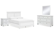 Fortman Queen Panel Bed with Mirrored Dresser and Nightstand