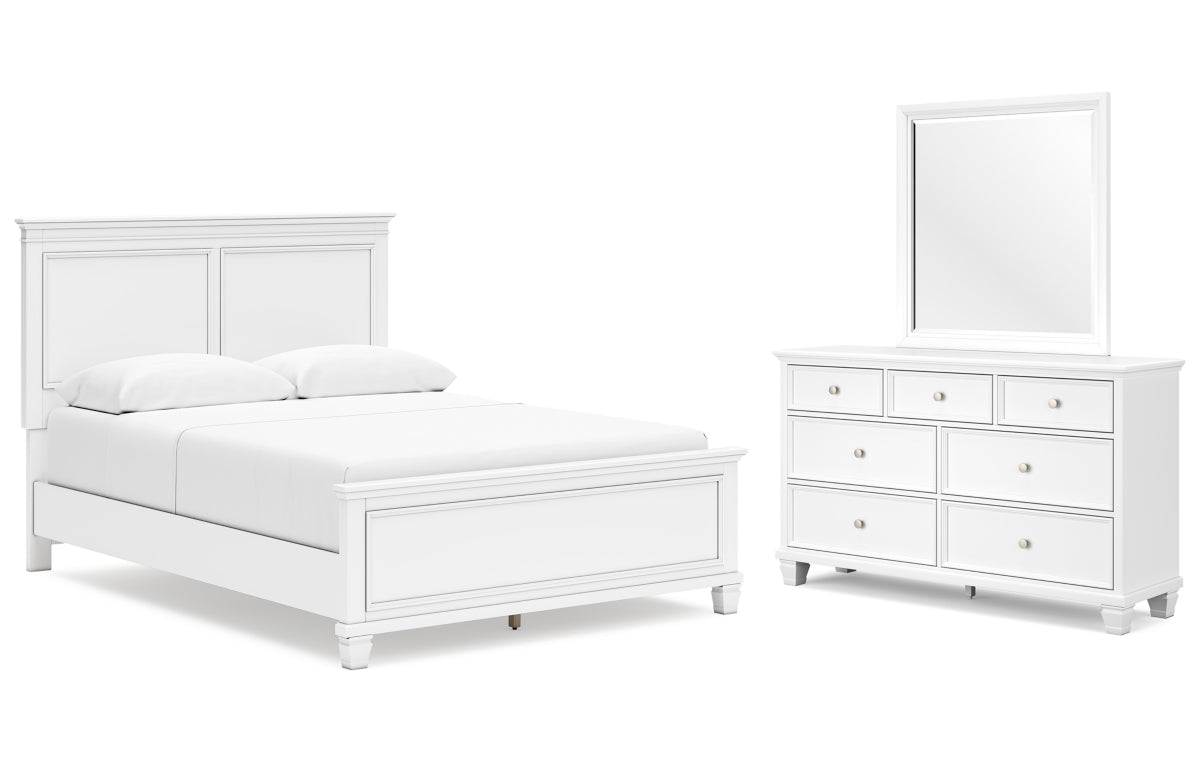 Fortman Queen Panel Bed with Mirrored Dresser