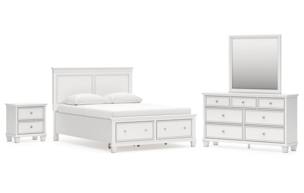 Fortman Queen Panel Storage Bed with Mirrored Dresser and Nightstand