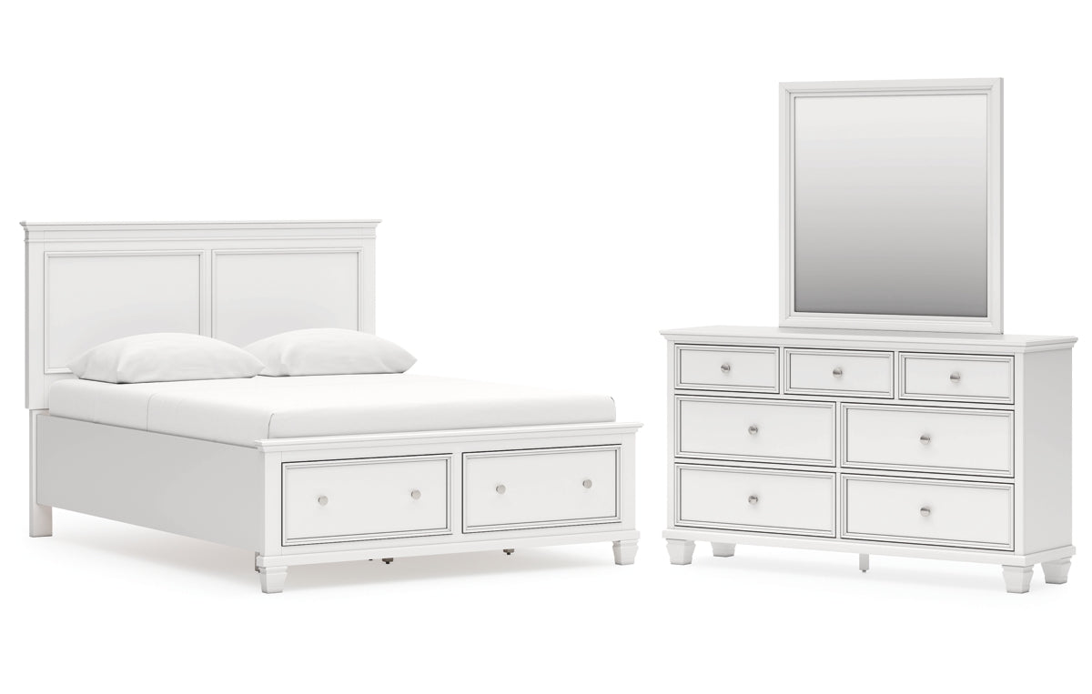 Fortman Queen Panel Storage Bed with Mirrored Dresser