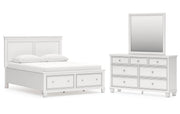 Fortman Queen Panel Storage Bed with Mirrored Dresser