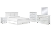 Fortman California King Panel Bed with Mirrored Dresser, Chest and Nightstand