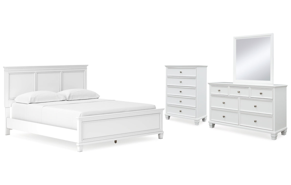 Fortman California King Panel Bed with Mirrored Dresser and Chest