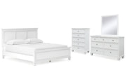 Fortman California King Panel Bed with Mirrored Dresser and Chest