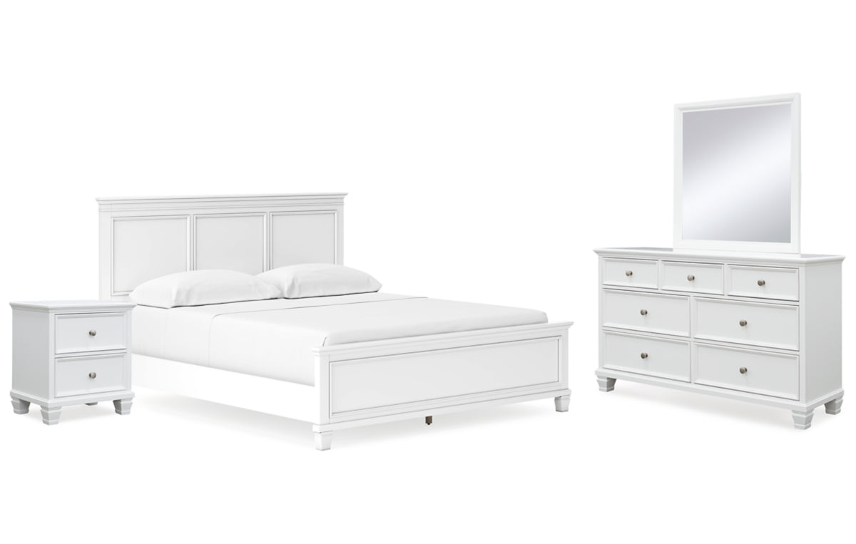 Fortman California King Panel Bed with Mirrored Dresser and Nightstand