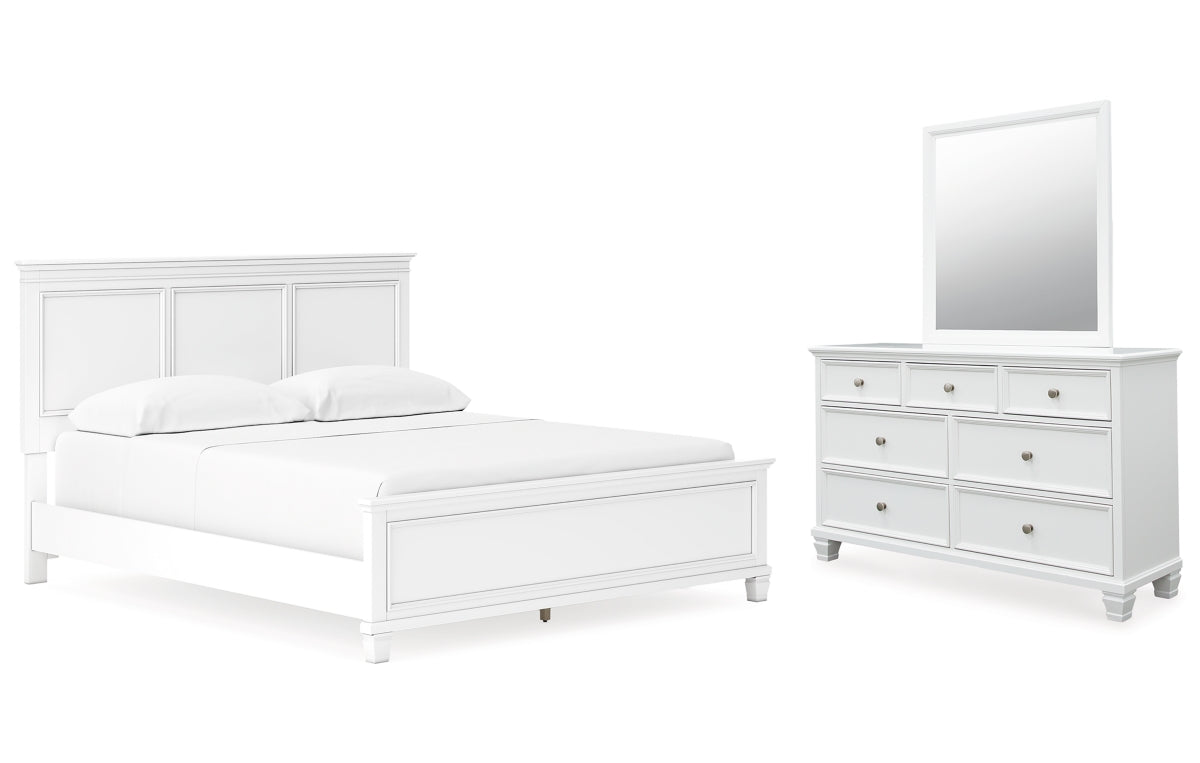 Fortman California King Panel Bed with Mirrored Dresser
