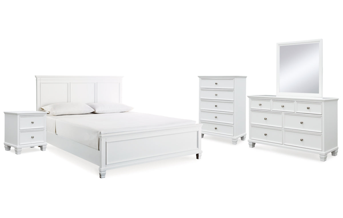 Fortman King Panel Bed with Mirrored Dresser, Chest and Nightstand