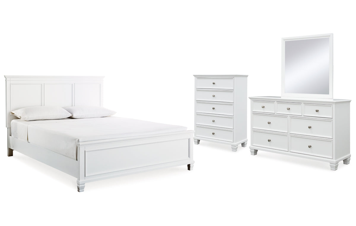 Fortman King Panel Bed with Mirrored Dresser and Chest