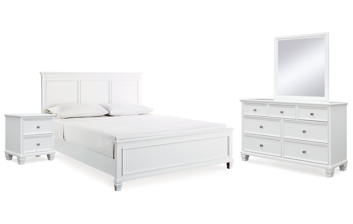Fortman King Panel Bed with Mirrored Dresser and Nightstand