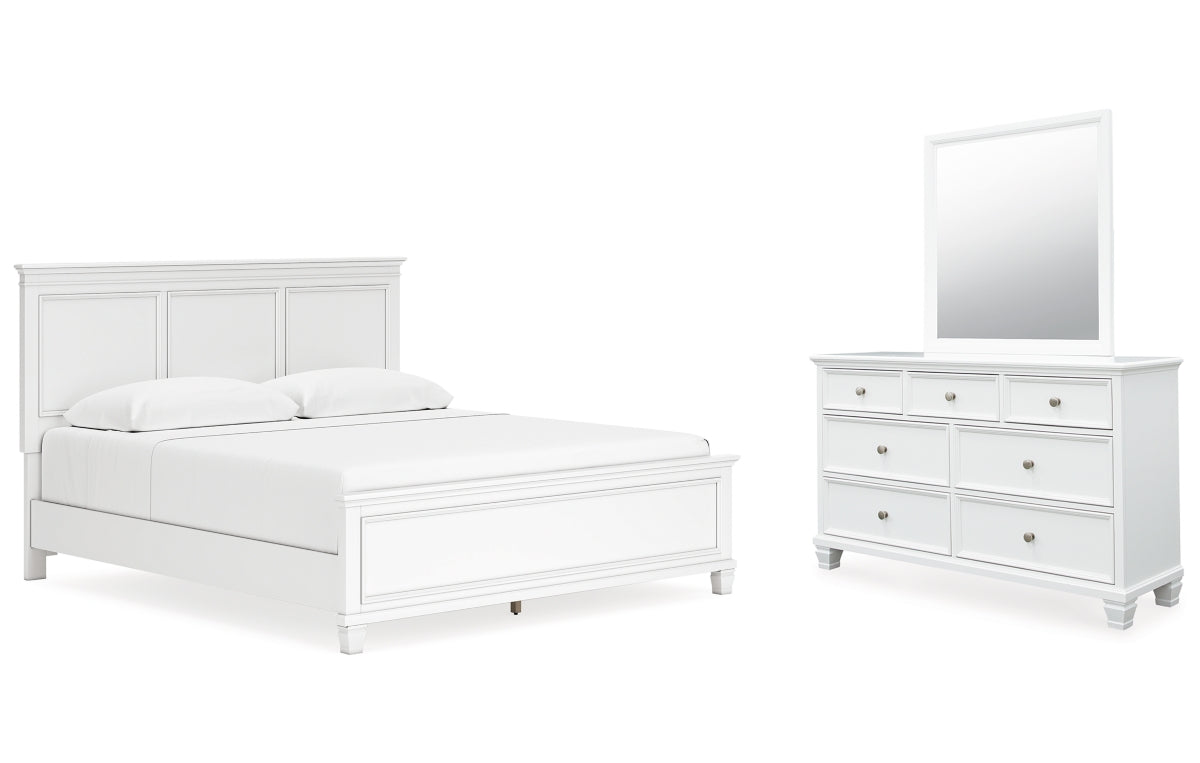 Fortman King Panel Bed with Mirrored Dresser