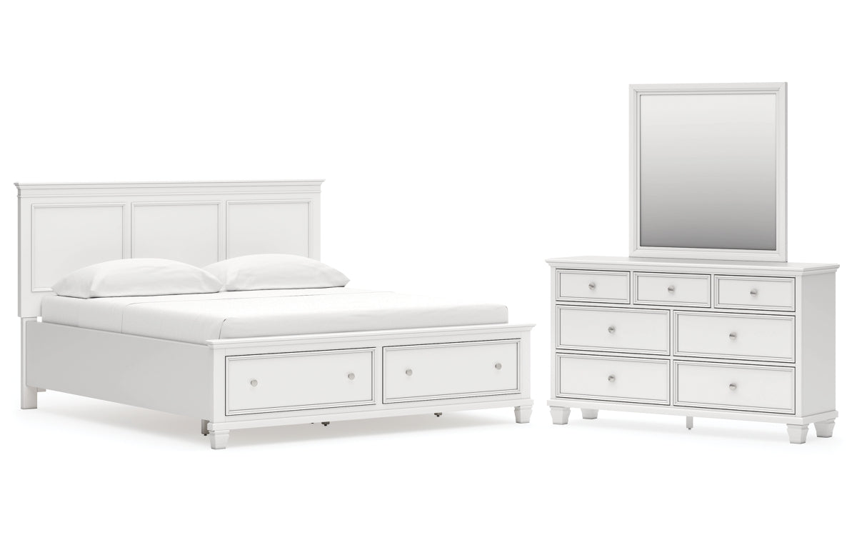 Fortman California King Panel Storage Bed, Dresser and Mirror