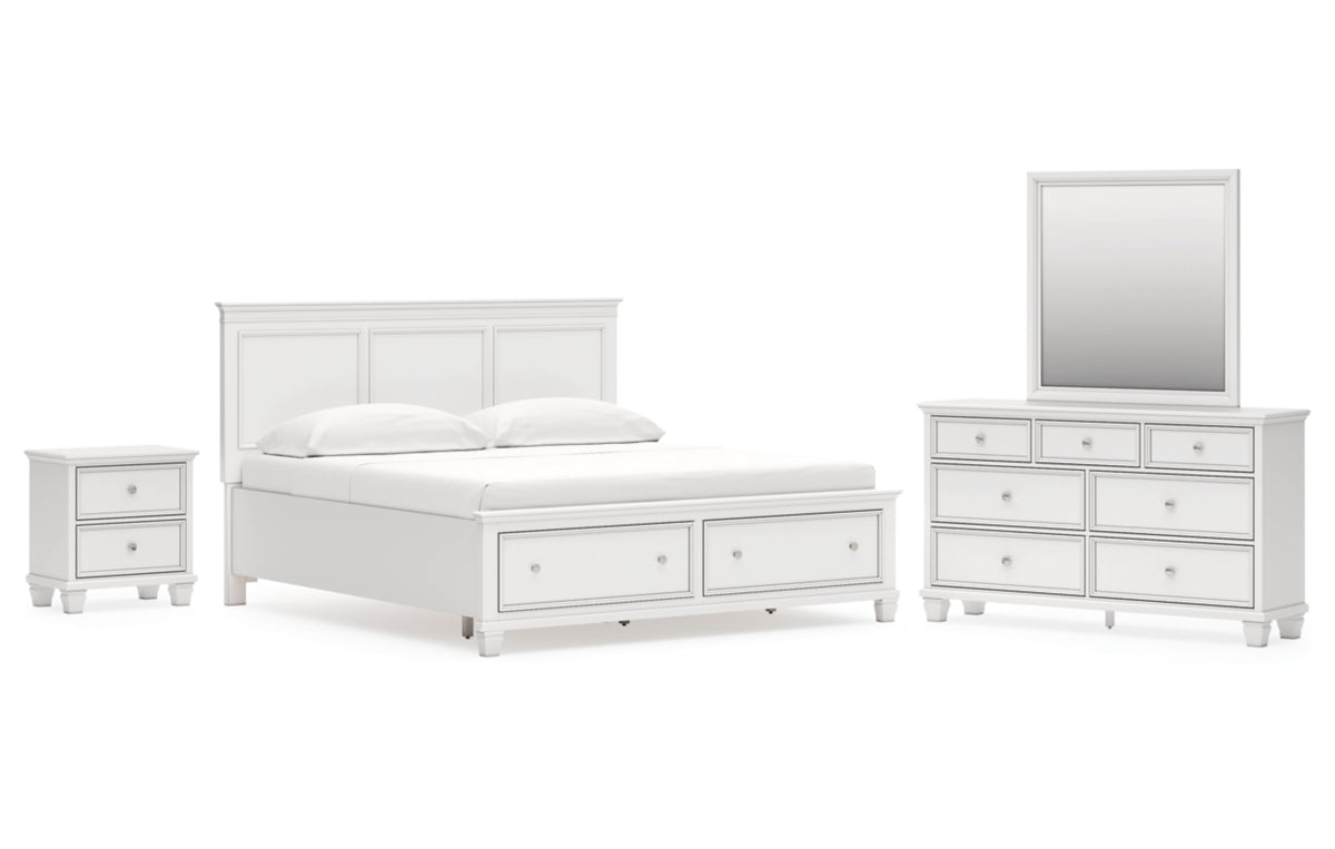 Fortman King Panel Storage Bed with Mirrored Dresser and Nightstand