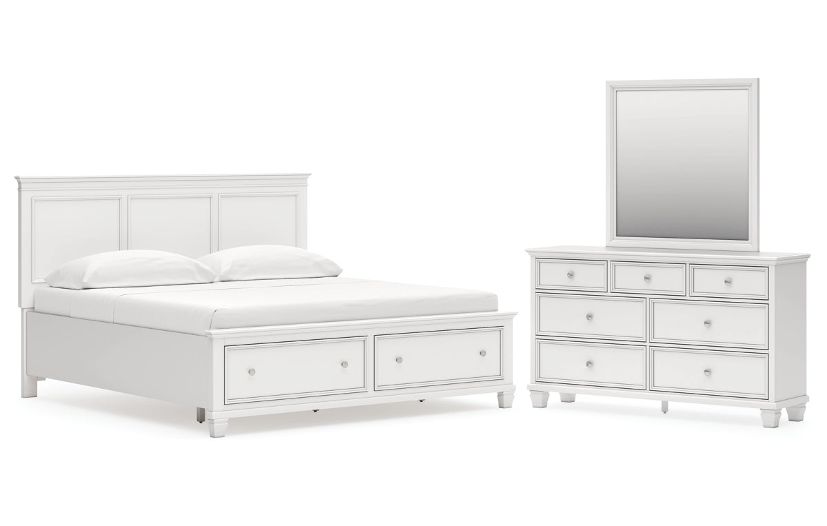Fortman King Panel Storage Bed with Mirrored Dresser