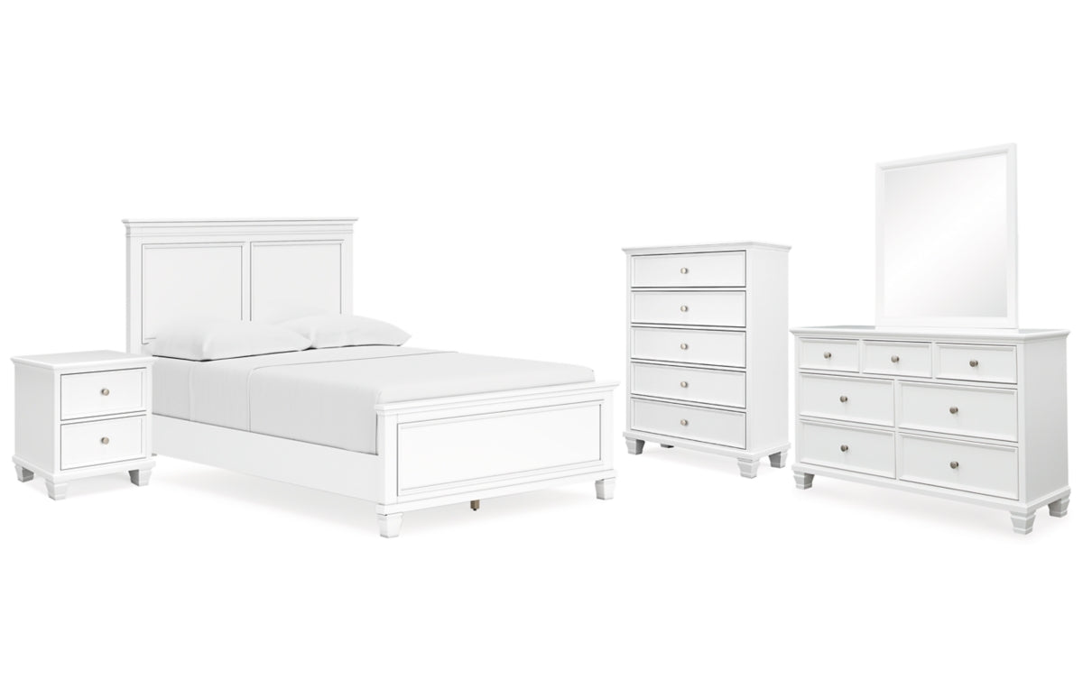 Fortman Full Panel Bed with Mirrored Dresser, Chest and Nightstand